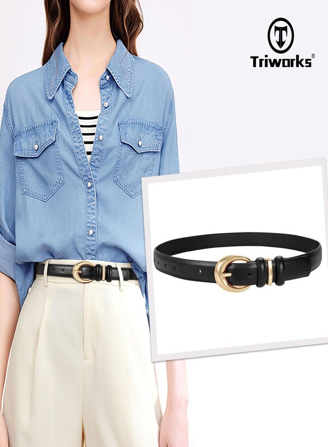 TRIWORKS حزامان نسائيان من الجلد الصناعي من TRIWORKS، مناسبان للجينز والسراويل، بتصميم أنيق ورفيع، مزودان بإبزيم ذهبي. - Image 2